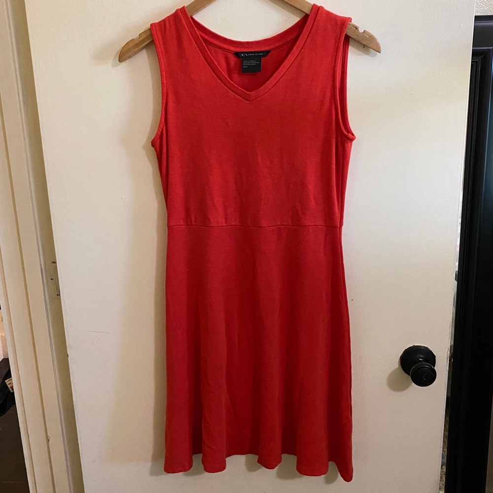 Armani exchange cotton knit vneck sleeveless dress red orange S - Picture 2 of 6